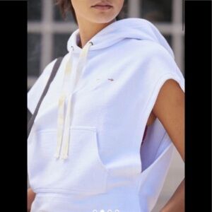 Anthropologie The Upside Sporty Sleeveless Hoodie white stripe size small